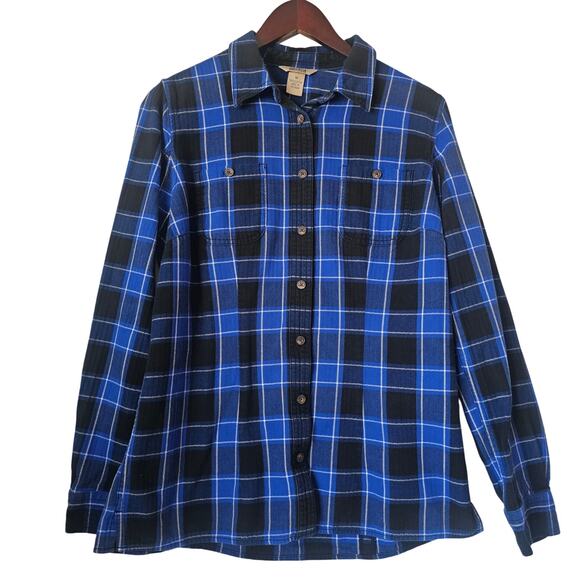 Duluth Trading Co. Tops - Duluth Trading Co Women’s Flannel Blue Black Plaid Button Down Shirt Size M